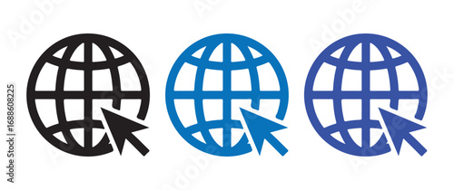Icons Representing Global Data Search with Cursor on World Map Globes