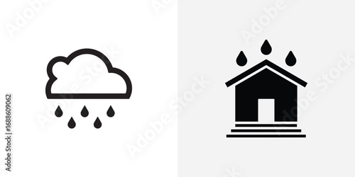 Weather icons showing rain and a house with raindrops