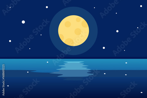 Serene moonlit ocean landscape digital illustration vector art scalable graphics