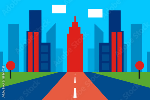 Modern cityscape sunset vector illustration minimalist urban landscape digital art