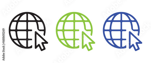 Icons of the World Globe with Pointer for Global Data Access