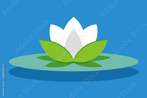 Minimalist white lotus flower on blue water lily pad vector art