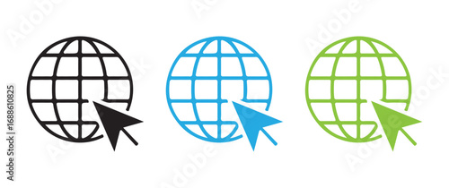 Icons of the World Globe with Pointer for Global Data Access