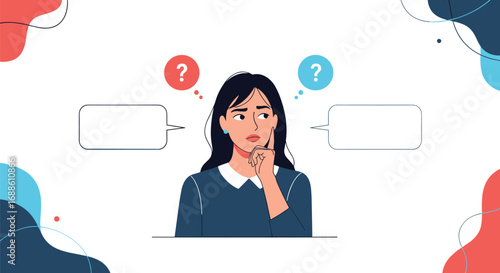 Woman thinking carefully about difficult decision weighing options choosing path forward