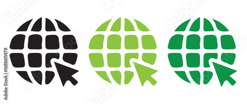 Global Internet Search Icons in Black, Green, and Blue