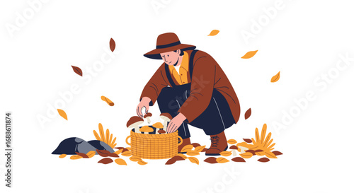 Autumn harvest gathering mushrooms and game for winter provision
