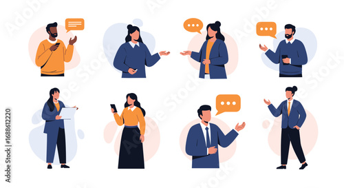 Diverse people engaging in dialogue and conversation through speech bubbles