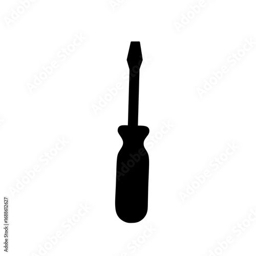 Vector silhouette of screwdriver with simple black design, isolated on white background. Ideal for repair, workshop, mechanic, handyman, and DIY concepts