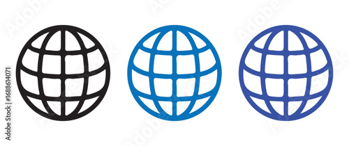 Set of Modern Globes Symbols Depicting Globalization, Networking, and International Collaboration