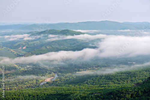 Fotografija Morning Mist over Lama Mountain, Balin Town, Yakeshi City, Inner Mongolia Autono