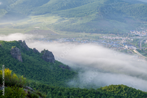 Canvas Print Morning Mist over Lama Mountain, Balin Town, Yakeshi City, Inner Mongolia Autono