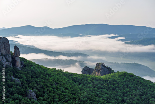 Fotografie Morning Mist over Lama Mountain, Balin Town, Yakeshi City, Inner Mongolia Autono
