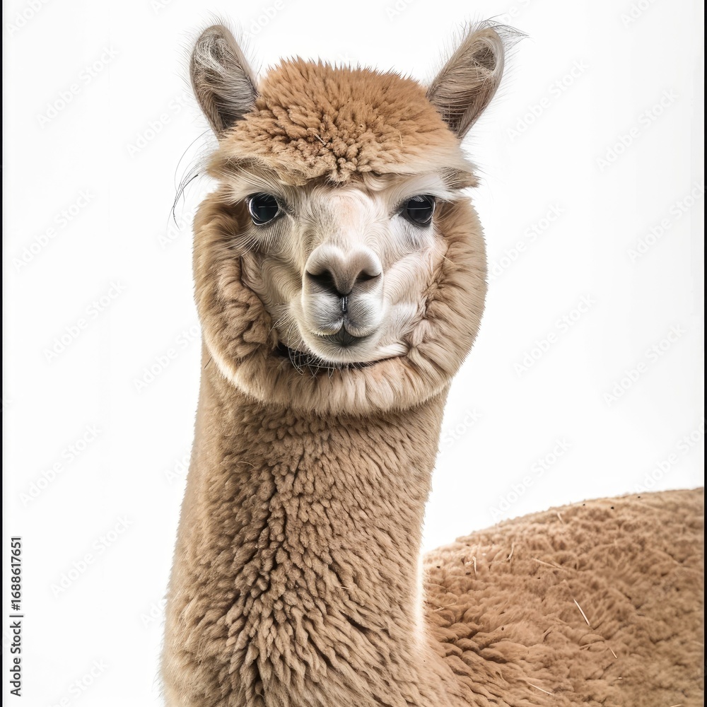 Obraz premium Detailed Visual of a Photo Alpaca, Isolated on a White Background