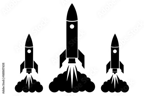set of Rocket launching silhouette illustration