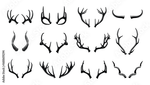 Deer Antlers and Animal Horns vector silhouettes