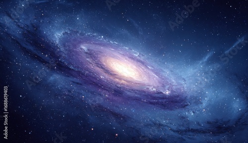 Spiral galaxy in deep space.  Vast, swirling cosmic cloud of stars and nebulae