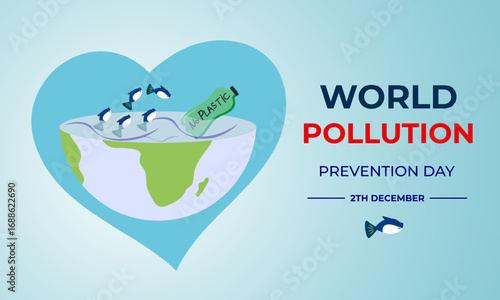 Banner for World Pollution Prevention Day on December 2nd .Environmental awareness, and environmental protection for a cleaner and greener future