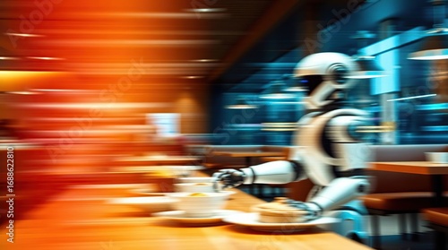 Robot serving food in cafe. (11)