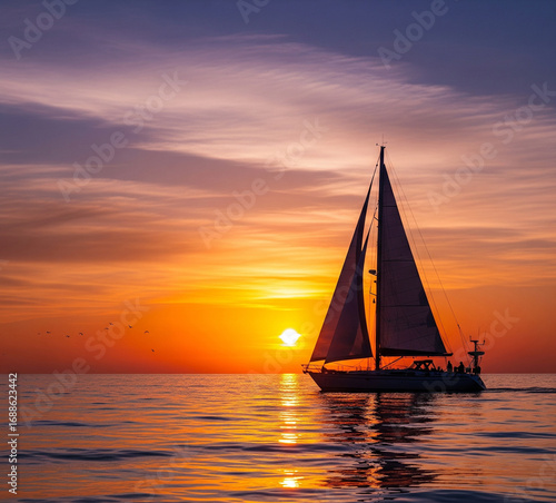 sailing boat at sunset