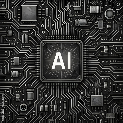 AI Text Inside Circuit Vector Illustration – Futuristic Tech Design