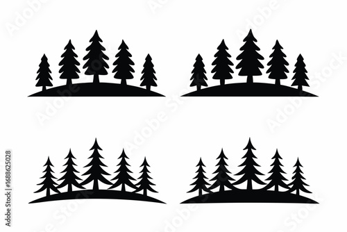set of Pine forest landscape silhouette vector
