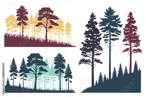 Pine forest landscape silhouette vector