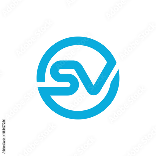 SV monogram logo in blue circular geometric style with modern minimalist concept for technology, digital company, corporate startup, fintech, software, innovation business, modern branding and profess