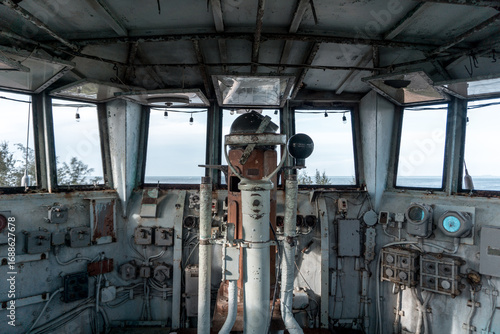 Abandoned Ship's Interior with Ocean View