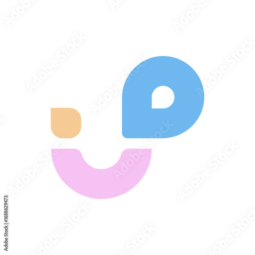 Colorful abstract JP letter logo in pastel tones for creative design, media, and modern branding identity