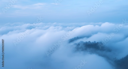 Mountain Sea of Clouds Landscape, Morning Mist Enveloping Mountains, Natural Scenery Decorative Painting/Wallpaper/Background Material