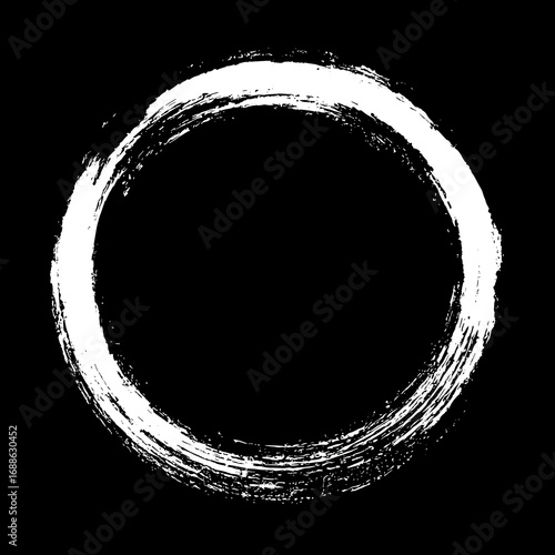 Ink - style Circular Brush Stroke Pattern, Black And White Abstract Art Circle, Decorative Element/Border Material/Design Texture
