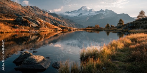 A dreamy lakeside reflection in Switzerland at sunset