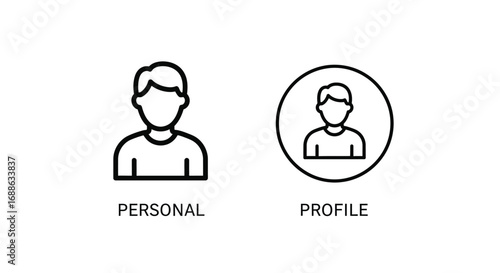 Vector illustration of two simple line art icons representing personal and profile