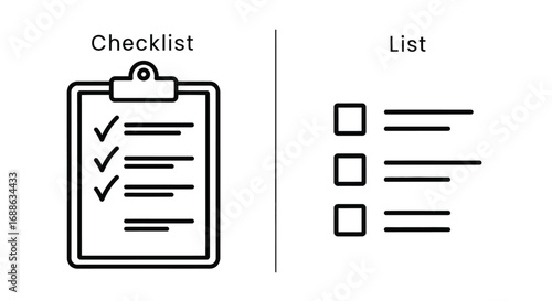 Vector illustration of checklist and list icons comparing completed tasks with pending items