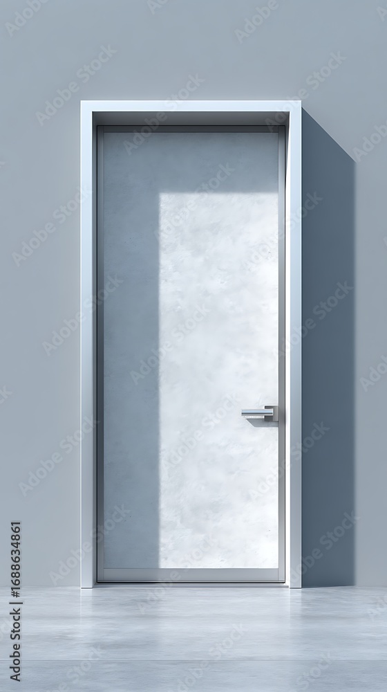 Naklejka premium scandinavian steel door with textured glazing, thin frame, polished edges with realistic shadows.