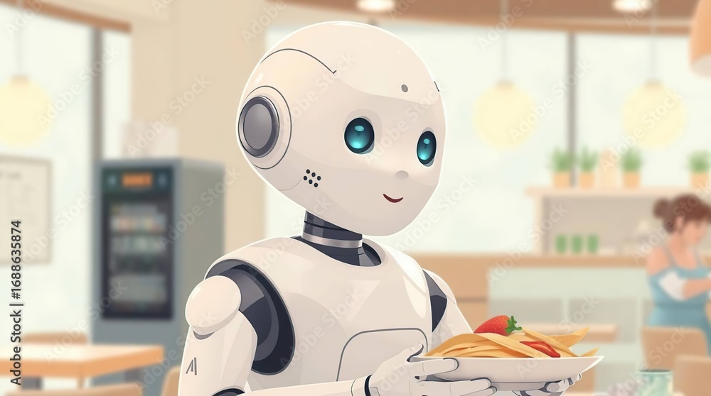 Obraz premium Robot serving food in cafe. (15)