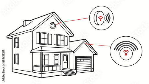Illustration of a smart home with wireless technology the house is equipped with sensors and devices that communicate wirelessly