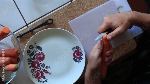 Preparing a carrot for cooking