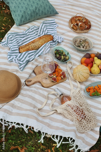 Romantic Outdoor Picnic Rosé Wine Fresh Food