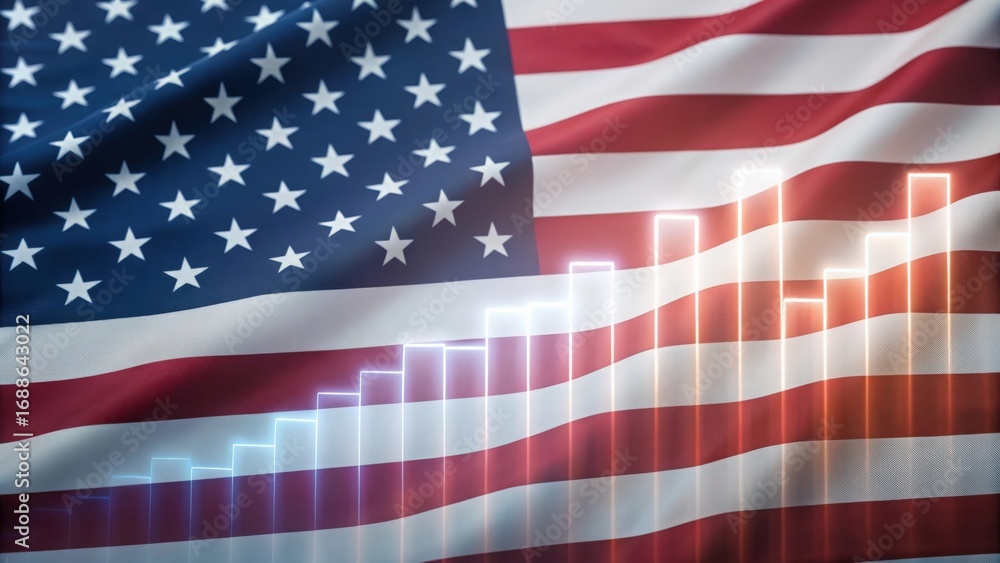 Obraz premium USA flag with glowing bar graph — symbolizing strong American economy and business growth