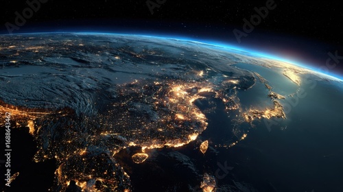 east asia night lights earth view