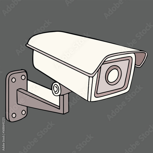 Detailed illustration of a surveillance camera installed on a building, showing the city's security and safety concept.