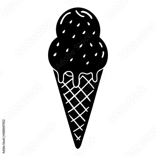 Ice cream cone doodle silhouette vector illustration  