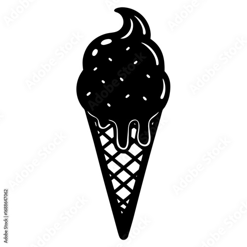 Ice cream cone doodle silhouette vector illustration  