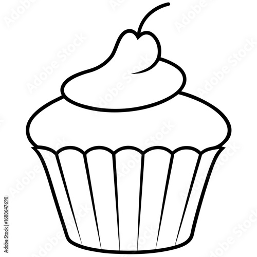 Cupcake outline line art vector illustration 
