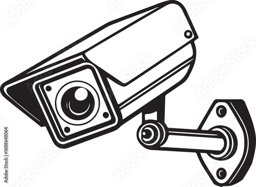 Creative vector illustration of a modern security CCTV camera showing surveillance and an urban monitoring system