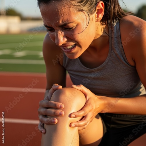 Athlete Suffering Knee Pain on Track