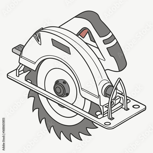 Modern cordless circular saw with sharp blade and ergonomic handle isolated on white background