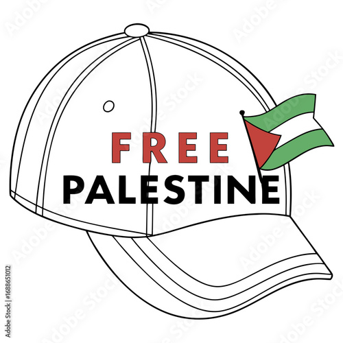 Protest baseball cap with free palestine text and palestinian flag symbol for political activism