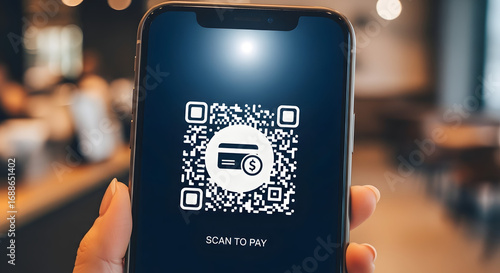 Mobile Payment in the Modern Era: A close-up shot captures the essence of seamless transactions, with a smartphone screen displaying a QR code for mobile payment